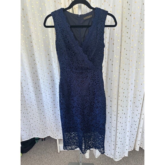 OSERJEP Scallop Eyelet Floral Lace Surplice V Neck Sheath Midi Dress Back Slit S - Picture 3 of 7